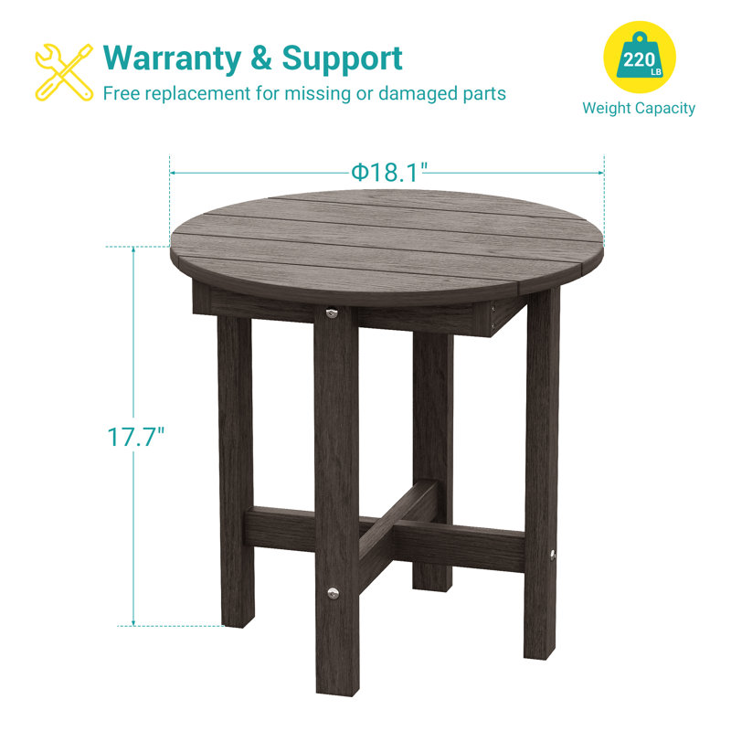 Table d'appoint ronde en bois et plastique PEHD - Table d'appoint d'extérieur durable pour patio, jardin et balcon, Brun