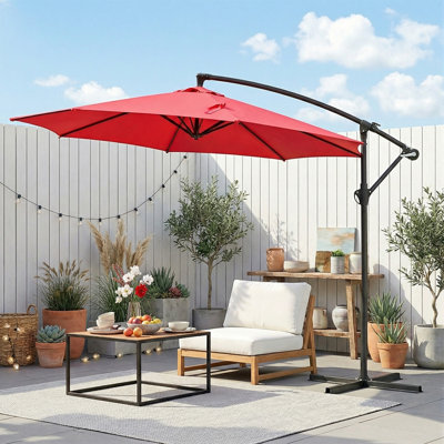 Parasol déporté d'extérieur réglable 10 pi avec mécanisme de levage à manivelle et support