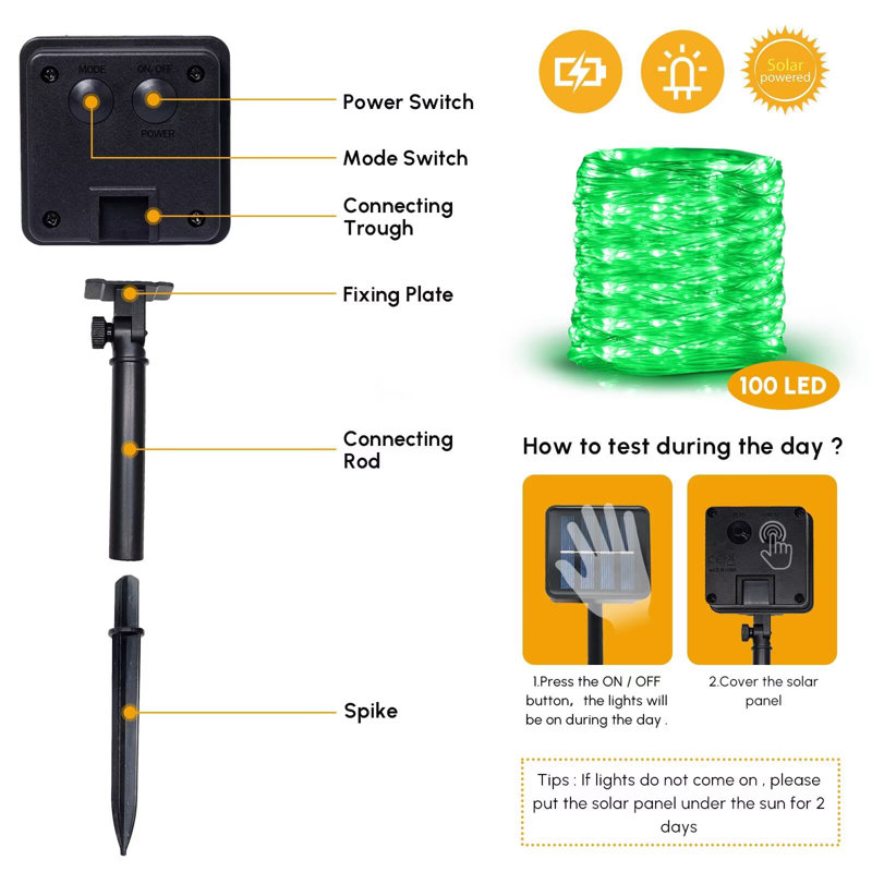Solar String Lights For Outside Waterproof Fairy Lights With 8 Modes, Green