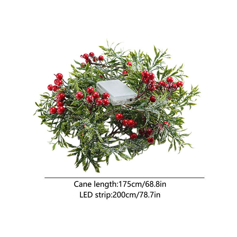  Guirlande de Noël à DEL, guirlande de fruits rouges, guirlande de pins, décoration d'aiguilles, fils de cuivre, décoration de fenêtre, lumières des Fêtes