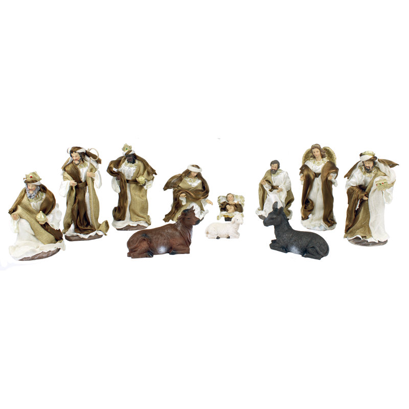 Crèche en tissu brun de 11 pièces, 8 po H x 4 po L x 3 po P
