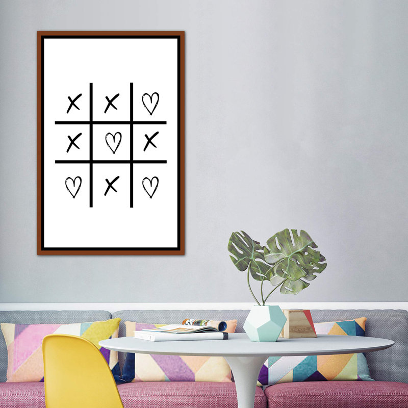 Cœurs et croix - impression d'art graphique, H 60 po x l 40po x P 1,5 po, Toile avec cadre brun, Pas de tapis
