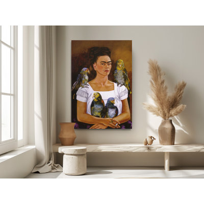 Frida Kahlo Me And My Parrots Self Portrait Reproduction Modern Decor Wall Art Home Canvas Prints, Painting Reproduction