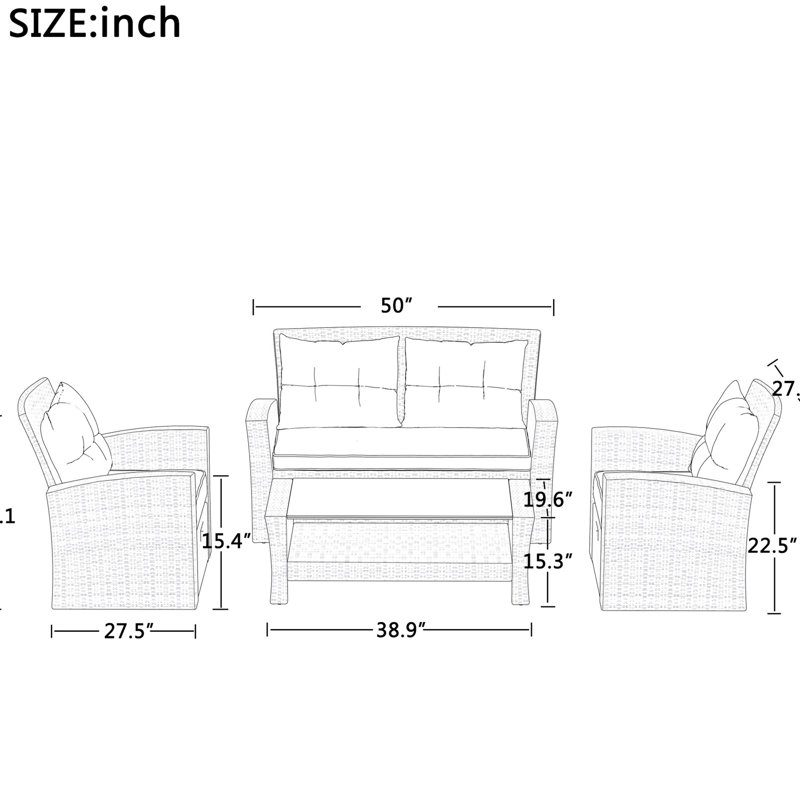 Ensemble de canapé modulaire 4 pièces 4 pièces Patio Splendid