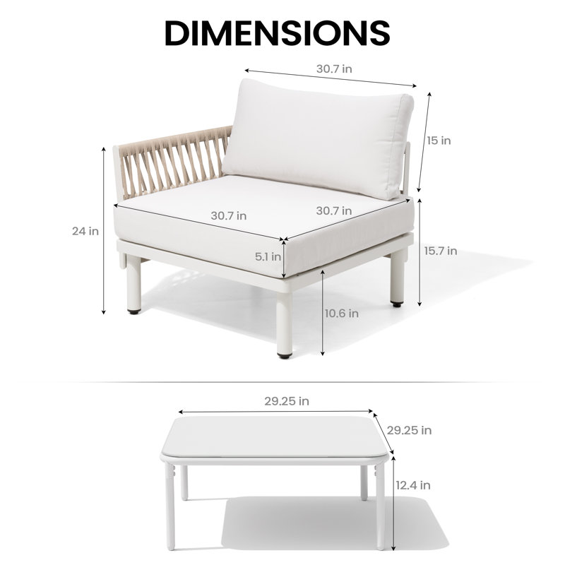 5-Piece Outdoor Aluminum Sectional Seating Group with 5.1" Thick Cushions and Coffee Table, Modular Deep Seating Patio Set