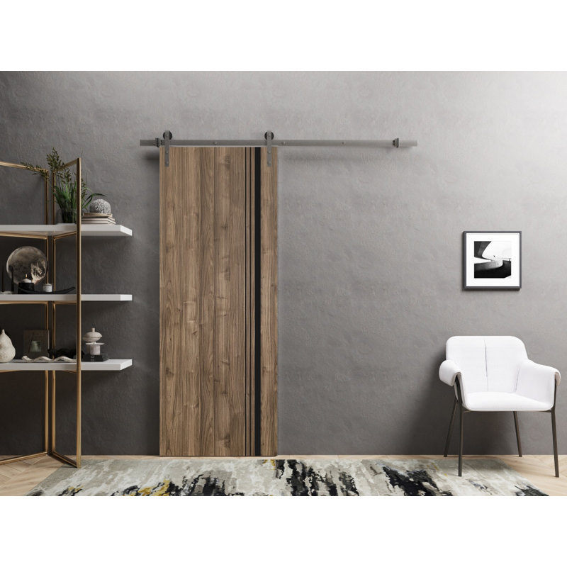 Porte de grange en bois massif massif, 36 po x 96 po, Noyer