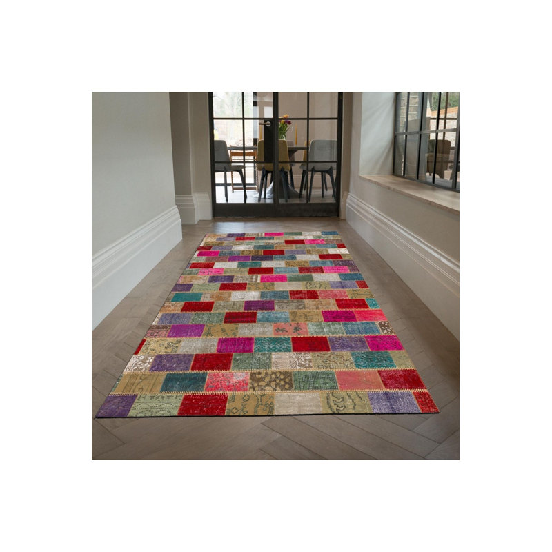 Patchwork Multicolor Woven Base Machine Washable Rug, Rectangle 2'4" x 3'11" Rug Pad Included
