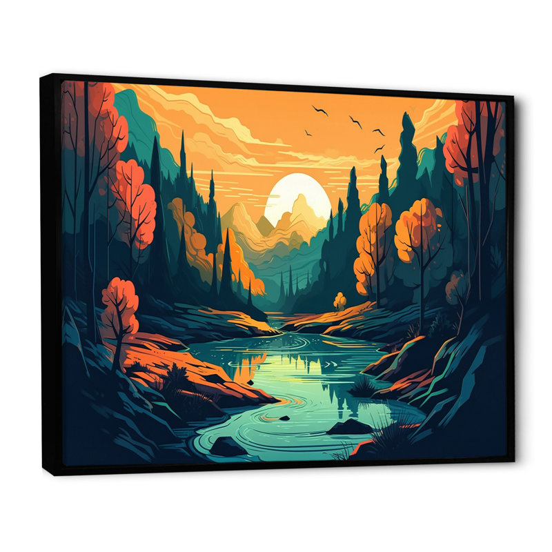 «Beautiful Stream at Sunset I», reproduction, H 16 po x l 32 po x P 1 po, Cadre flottant noir