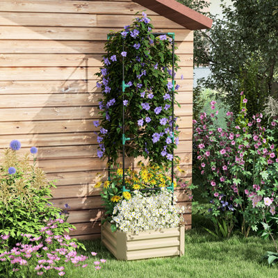 Lit de jardin surélevé galvanisé 24 po x 24 po x 11,98 po, boîte de plantation d'extérieur avec treillis, pour fleurs, légumes, fond crème Spot 24 po x 24 po x 11,98 po, aspect crème