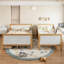 Lit simple superposé au dessus d'un lit double avec tiroirs de rangement, structure de lit superposé pour enfants en bois massif avec lattes, conception convertible, blanc et naturel