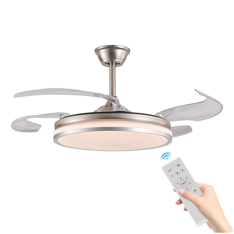 Ventilateur de plafond moderne à DEL 42 pouces à 2 niveaux avec lumière et télécommande, pales rétractables, moteur à courant continu réglable à 6 vitesses, fonctionnement silencieux pour le salon, la chambre à coucher, la salle à manger