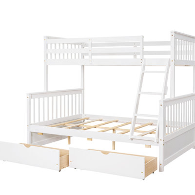 Twinfull Bunk Bed With In White - Ensures A Stable And Safe Sleep Enhances Bedroom