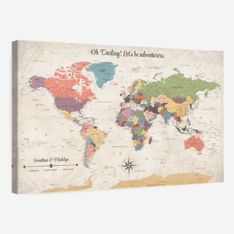 Personalized Together X Push Pin World Map, 16" H x 24" W, Yes