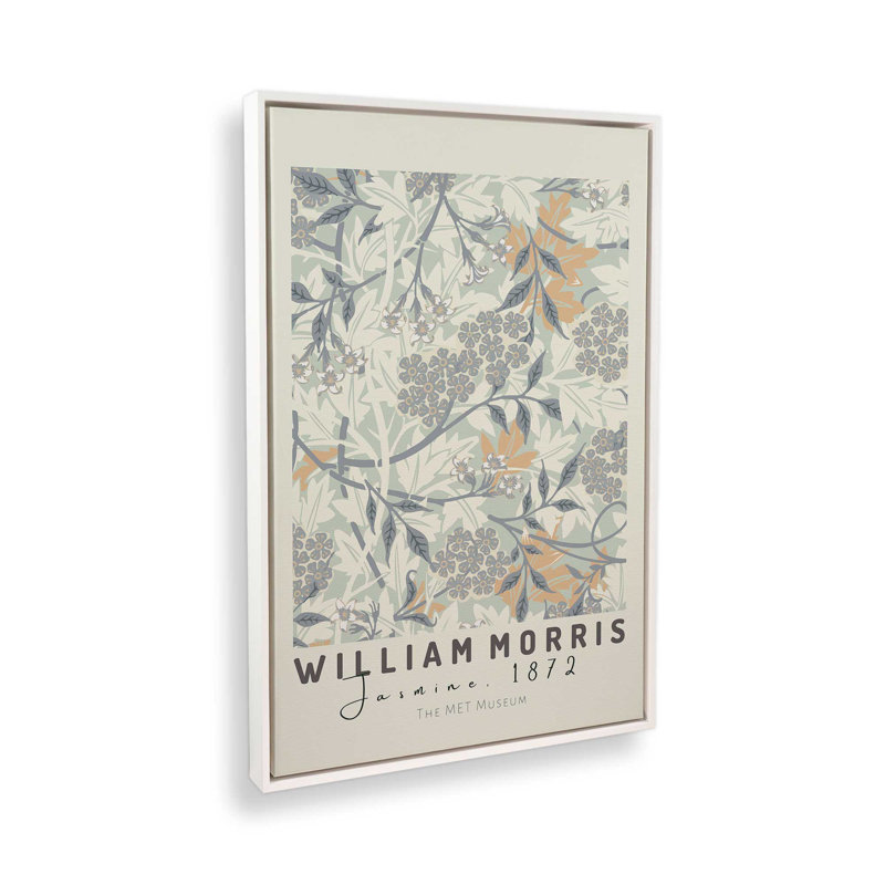 «Beige Jasmine» par William Morris, reproduction sur toile , H 30,75 po x l 20,75 po x P 1,75 po, Cadre flottant blanc opaque