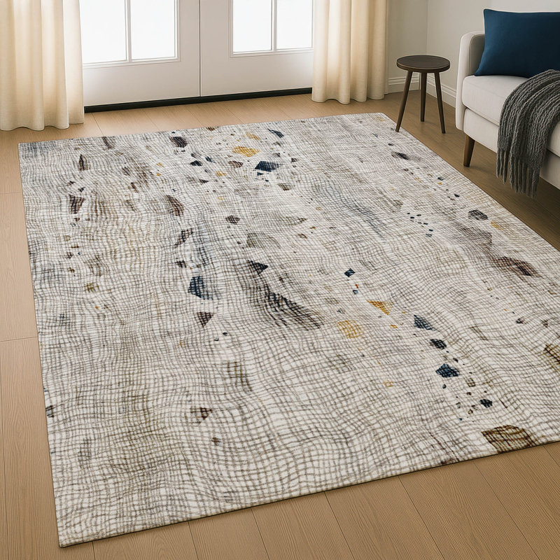Premium Machine Washable Mayfield AMF2092 Abstract Rug, Linen, 9' x 12'