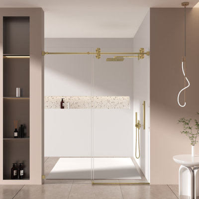 Porte de douche simple sans cadre coulissante de 56 à 60 po x 76 po avec verre trempé de 3/8 po et nickel brossé