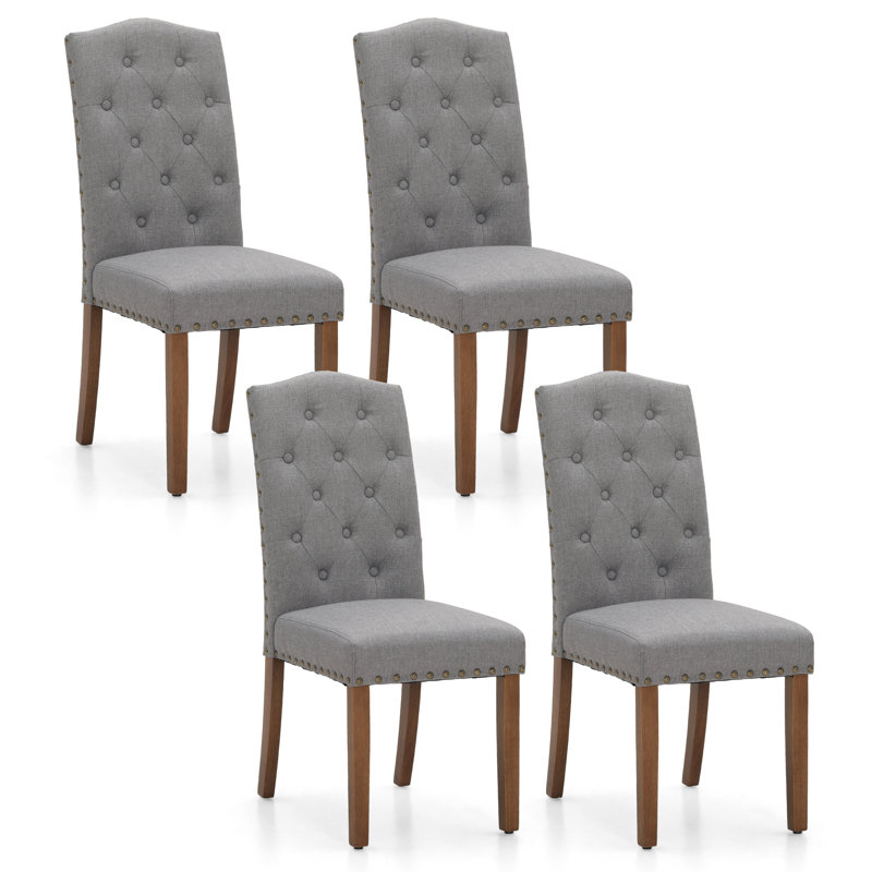 Chaise rembourrée capitonnée en bois massif, Beige, Brun