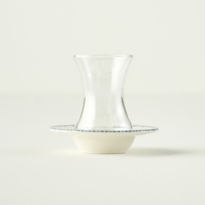 Ensemble de verres à thé bleu avec soucoupes (6 pièces)
