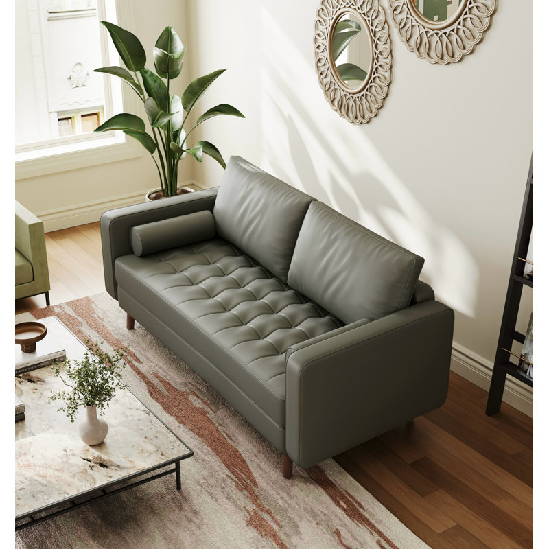 Canapé à accoudoirs carrés en cuir Bridgeview, H 33 po x l 58 po x P 32 po, Cuir végétalien gris