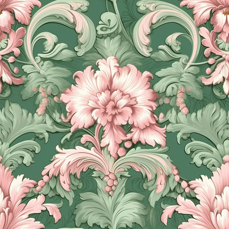 Polyester Comforter, Green/Pink Damask, King Comforter
