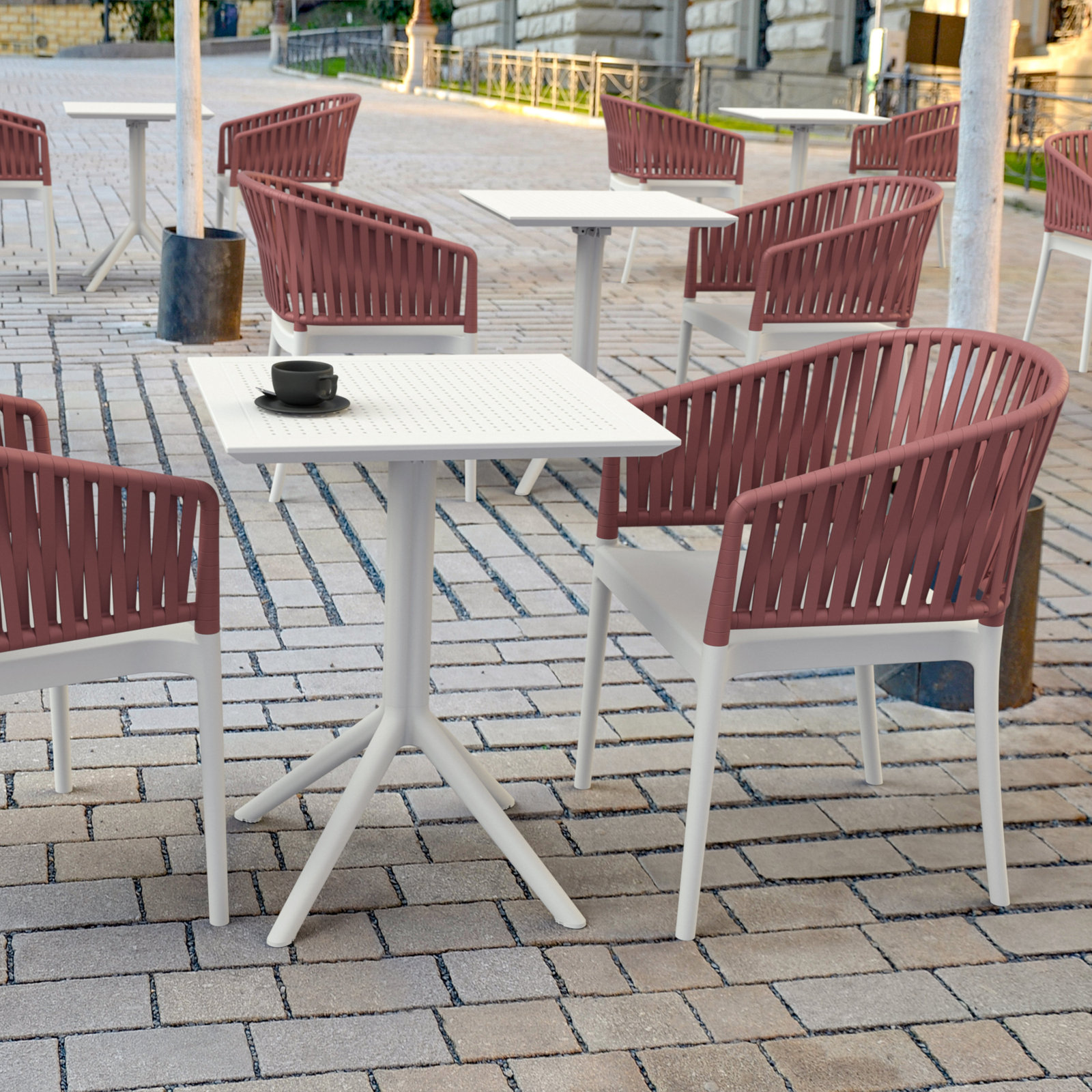 Newport Outdoor Stacking Dining Armchair, Marsala/White
