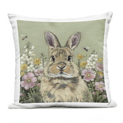 Coussin d'extérieur Spring Abloom Rabbit, imprimé par Sara G Designs, 18 x 7 x 18