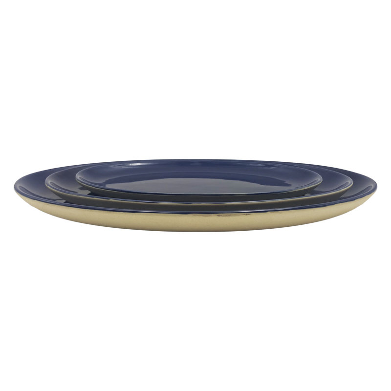Très grand plateau de service ovale en porcelaine, Indigo