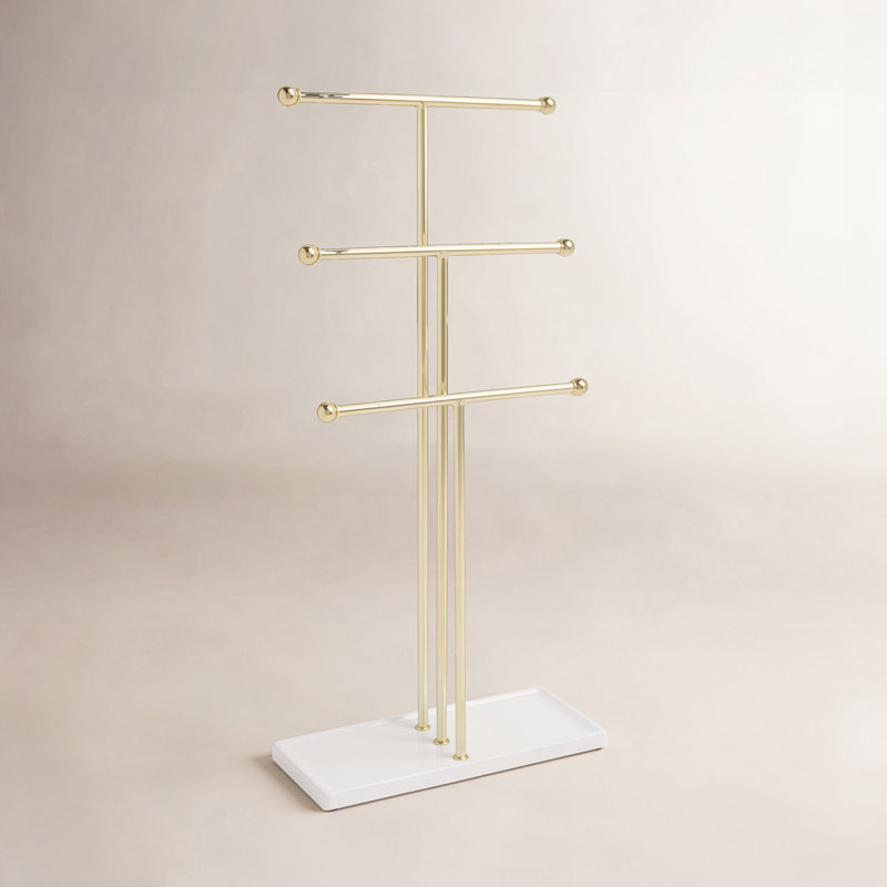 Wood Jewelry Stand, White/Brass