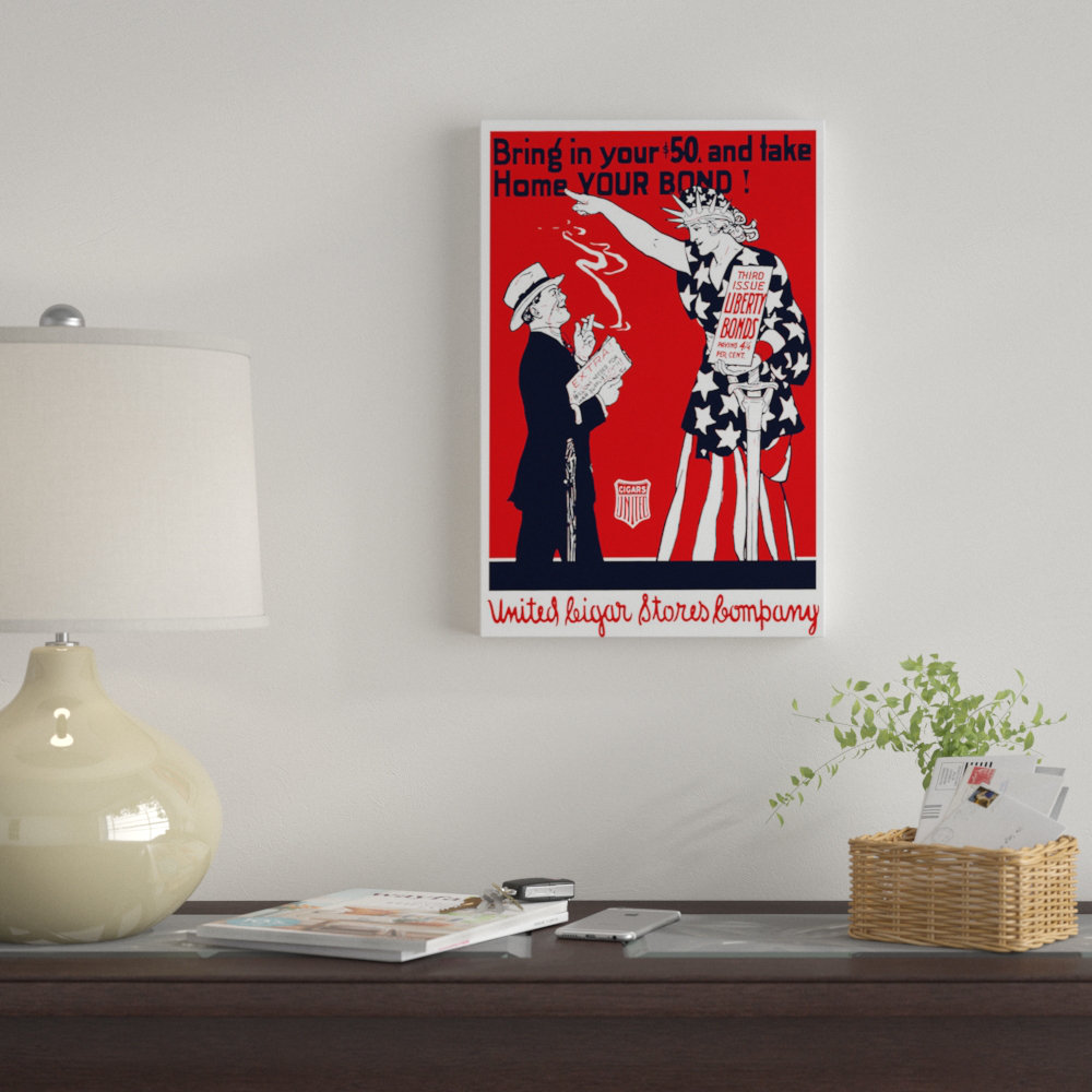 'WWI Poster of a Man Smoking a Cigar as Lady Liberty Points at Him' Vintage Advertisement on Canvas East Urban Home Mat 