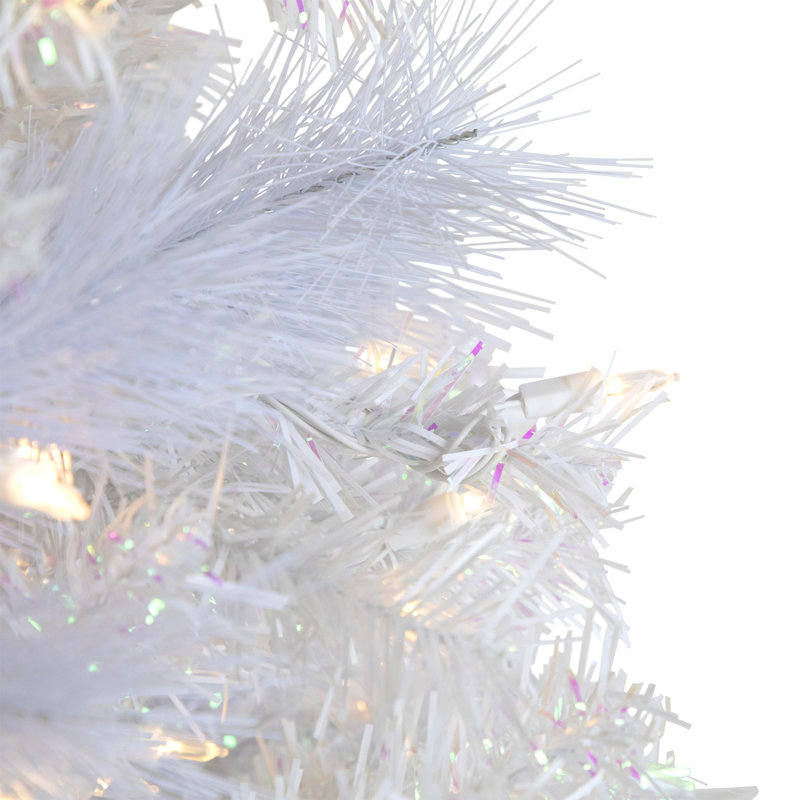 Arbre de Noël artificiel épinette blanc 6,5 pi avec lumières DEL Seneca, H 7,5 pi