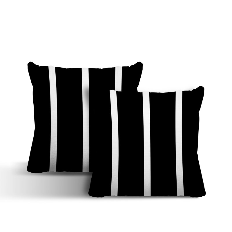  Coussin décoratif intérieur / extérieur à rayures, L 17 po x H 17 po, Noir