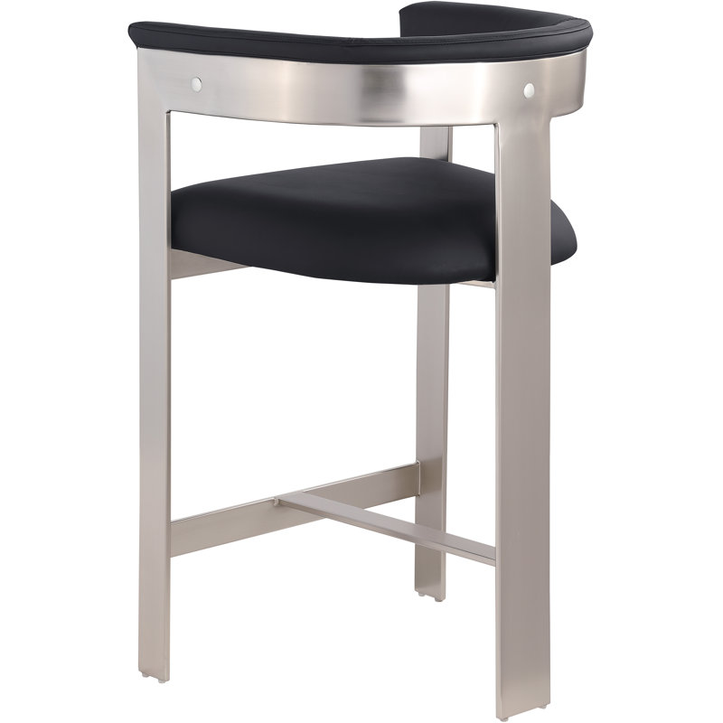 Romeo Hermi Vegan Leather Counter Stool, Black Vegan Leather, Brushed Chrome