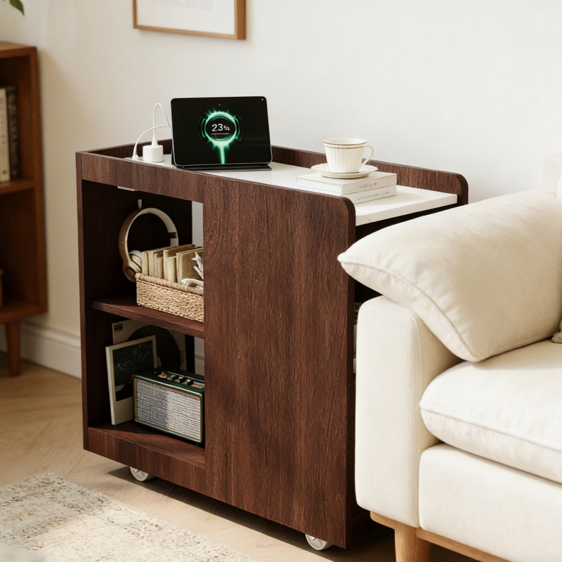 Table d'appoint 27 po avec rangement, table mobile multifonctionnelle pour la cuisine de bureau à domicile, Brun