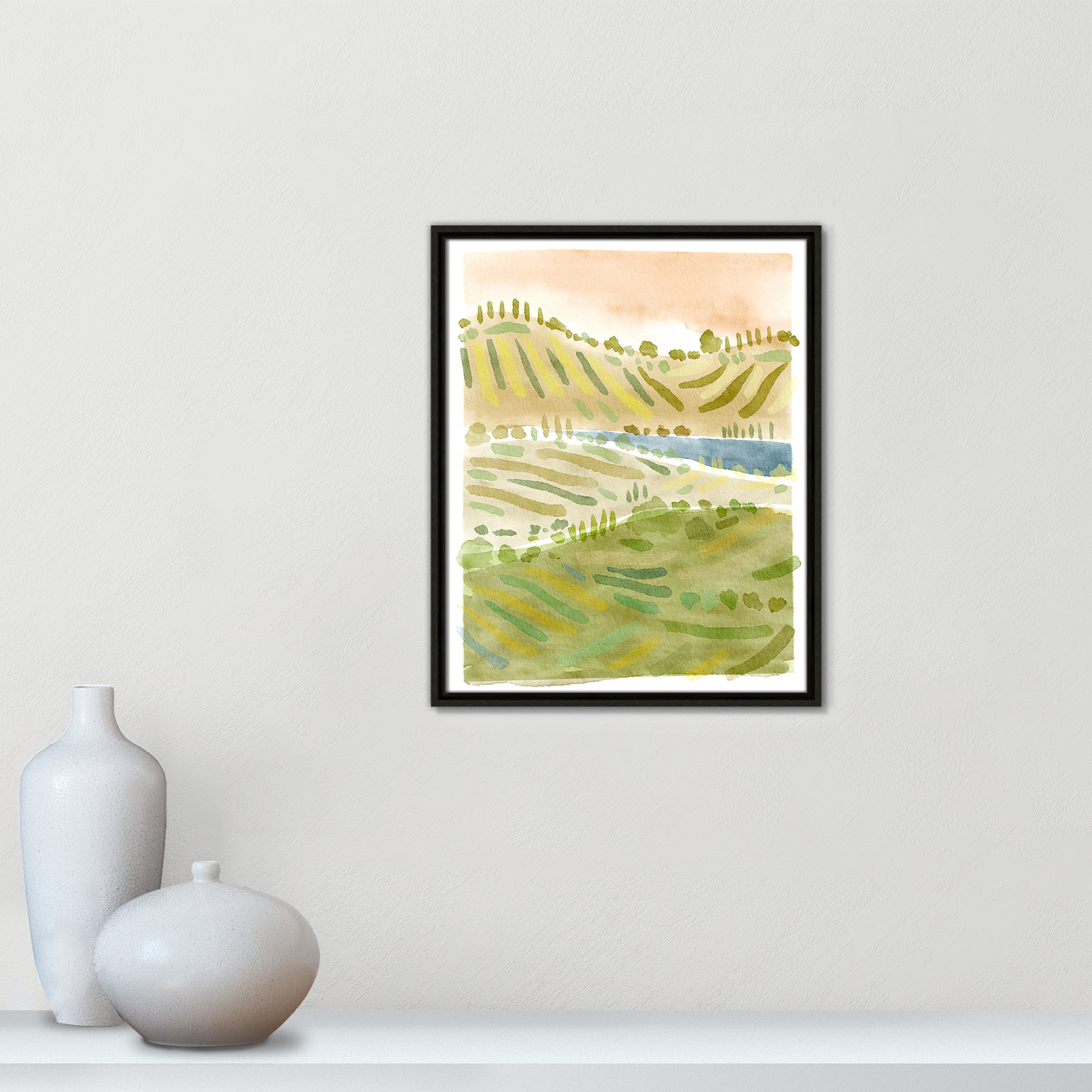 Tuscan Countryside Print, Espresso Floater Framed Canvas, No Mat, 21.5" H x 17.5" W x 2" D