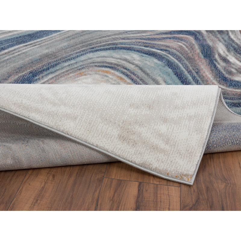 Tapis bleu/brun tissé à la machine Aerilyn, Rectangle 3 pi x 5 pi