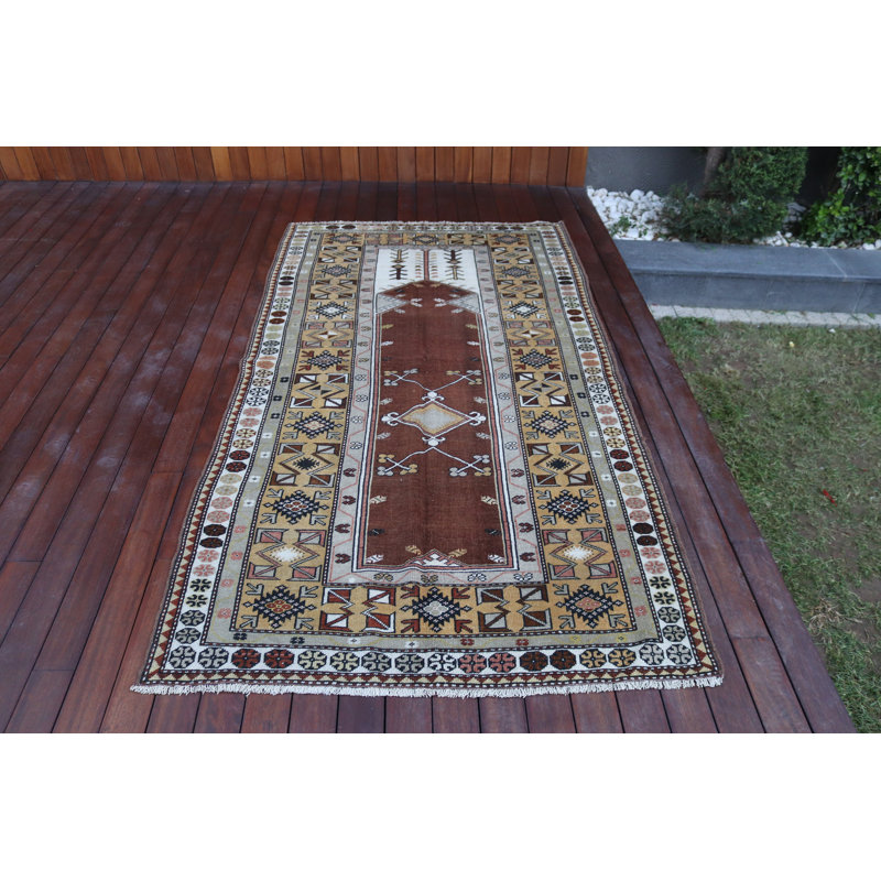 Tapis turc rétro tissé à la main dans des tons neutres, parfait pour les planchers de salon ou de chambre à coucher