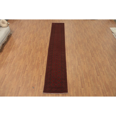 Elephant Foot Red Oriental Afghan Runner Rug 3x16