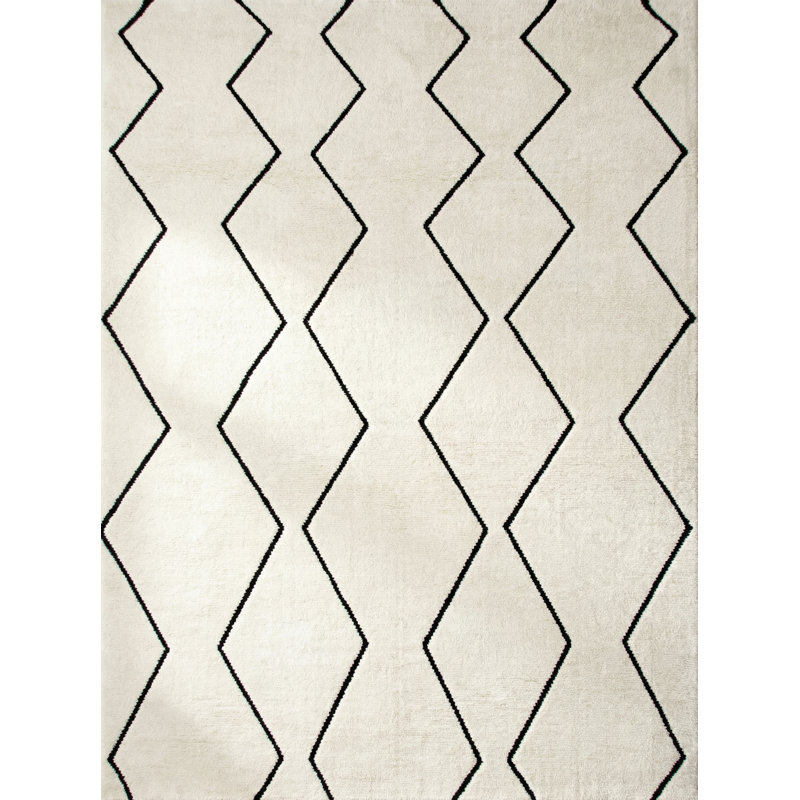 Rug Branch Lenya 7' x 10' (6'6" x 9'6") Beige/Black Trellis Indoor Area Rug, Comtemporary, Medium Pile, Stain-Resistant Carpet - Living Room, Bedroom, Dining Room, and Kitchen