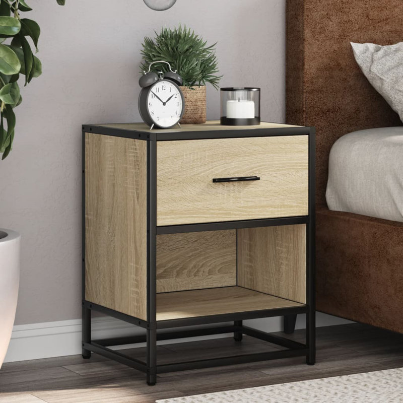 Amberle 40cm W Metal Bedside Table, Sonoma Oak, 1
