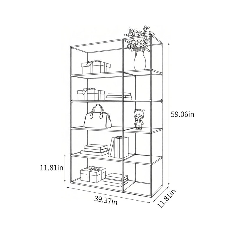 Modern Acrylic Display Bookcase, (5 Shelves) 59.06"H x 39.37"W x 11.81"D