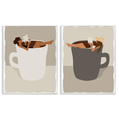 Reading & Morning Coffee 2 Piece Framed Giclee Art Set, design by Natalie Carpentieri