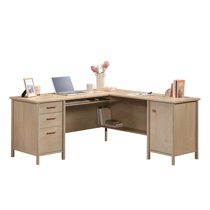 Holf L-Shaped Modern Office Executive Desk of Right Hand with Storage in White & Gold