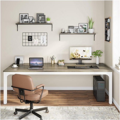 78.7" Extra Long 2-Person Computer Desk, Double Workstation For Home Office, Modern Collaborative Desk With Heavy-Duty Steel Legs, Oak & White Finish