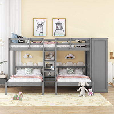 Kazuo -Over-- Bunk Bed With Shelveswardrobe And Mirror