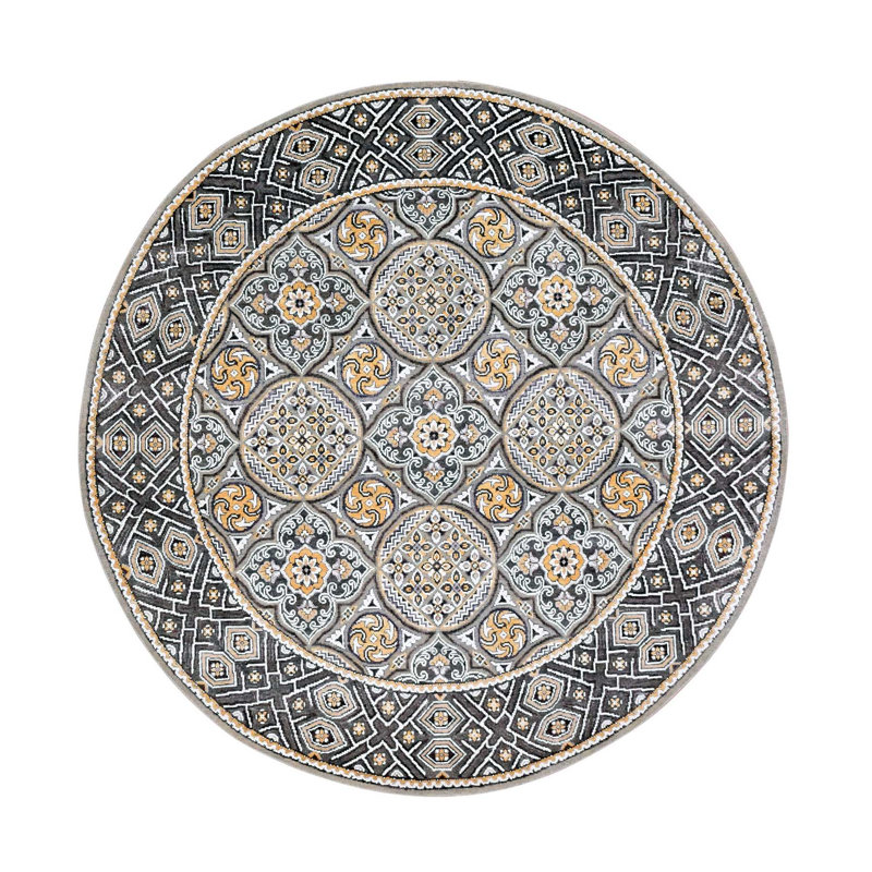 Takyra One-of-a-Kind 6'2" New Age Round Cotton and Silk Area Rug in Black and Yellow