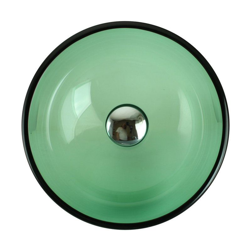 Green Tempered Glass Round Above-Counter Vessel Sink with Drain