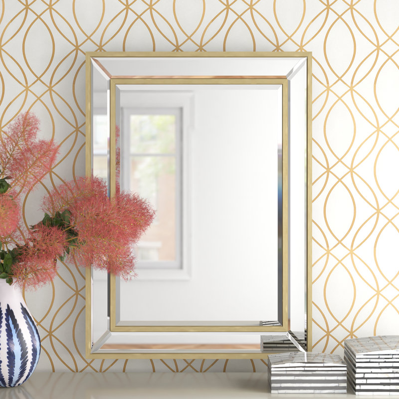 Seamus Bevelled Angled Framed Wall Mounted Accent Mirror, Soft Gold, 95cm H x 69.5cm W