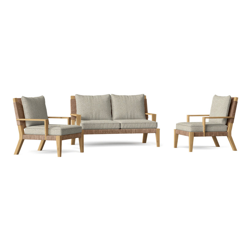 Hadley Outdoor 3 - Piece Teak Conversation Set, Perigold Ishi Beach, Hadley Hemp
