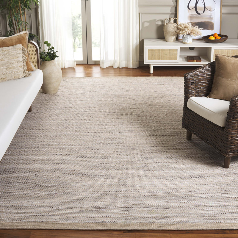 Ordingen Hand Woven Wool/Cotton Solid Color Rug in Beige/Ivory, Rectangle 8' x 10'