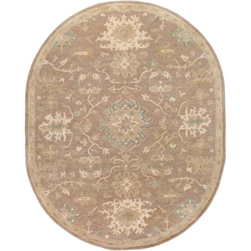 Gurusharan Oriental Hand-Tufted Wool Taupe/Beige/Brown Area Rug, Oval 8' x 10'